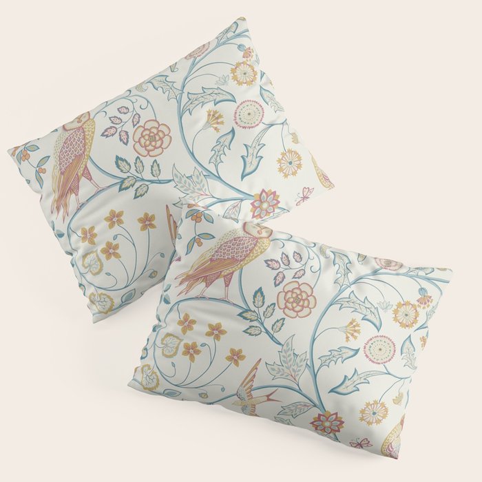 William Morris Newill Owl Art Indigo Saffron Vintage Pattern Pillow Sham Gallery Image 3