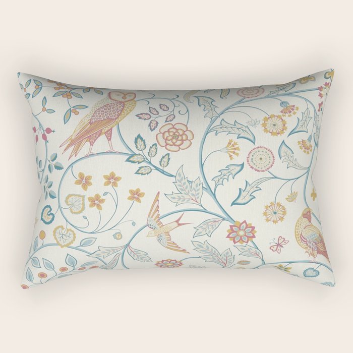 William Morris Newill Owl Art Indigo Saffron Vintage Pattern Rectangular Pillow Gallery Image 1