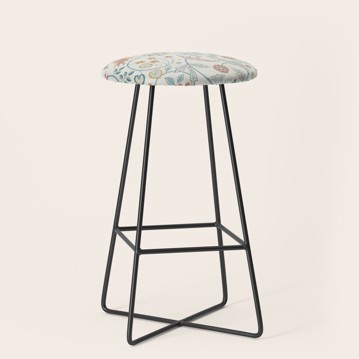 William Morris Newill Owl Art Indigo Saffron Vintage Pattern Stool Gallery Image 1