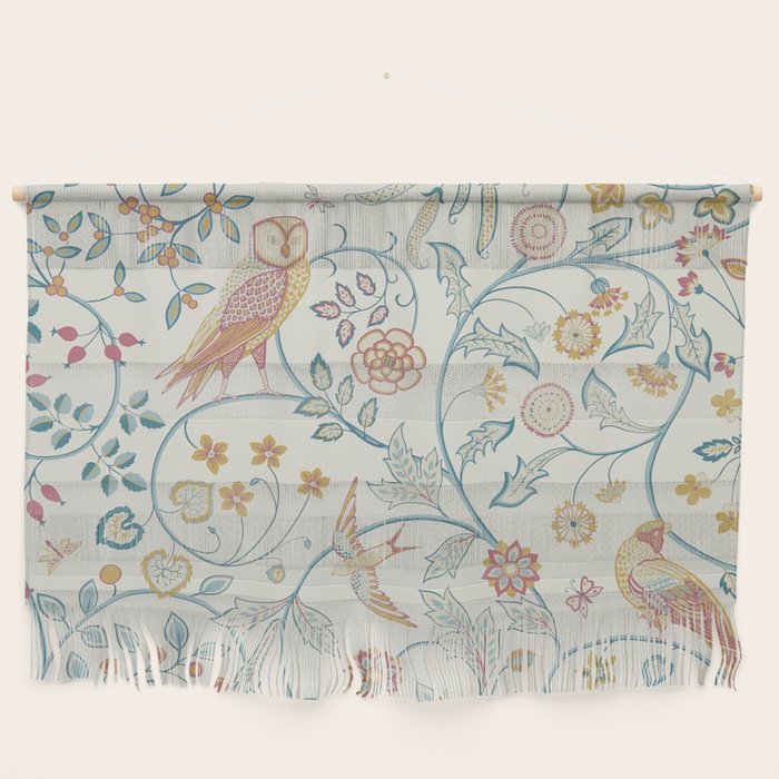 William Morris Newill Owl Art Indigo Saffron Vintage Pattern Wall Hanging Gallery Image 1