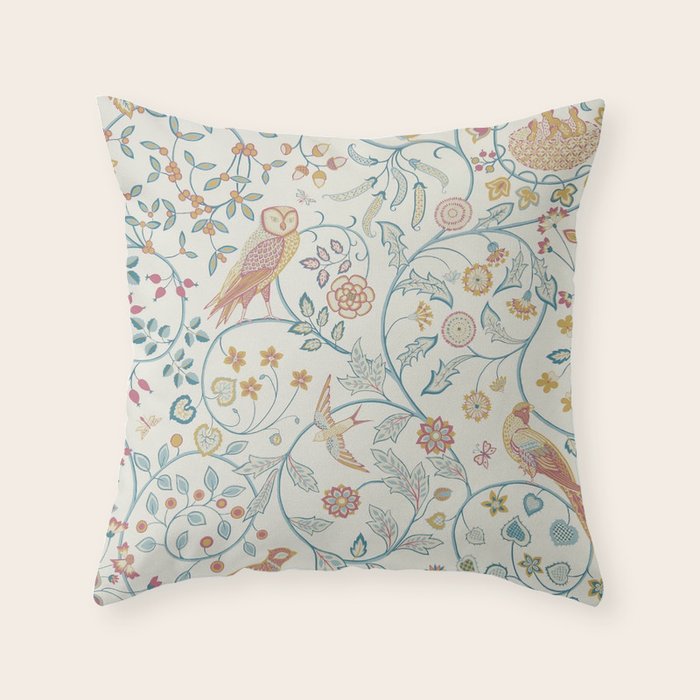 William Morris Newill Owl Art Indigo Saffron Vintage Pattern Throw Pillow Gallery Image 6