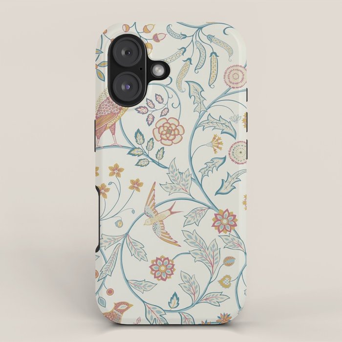 William Morris Newill Owl Art Indigo Saffron Vintage Pattern iPhone Case Gallery Image 1