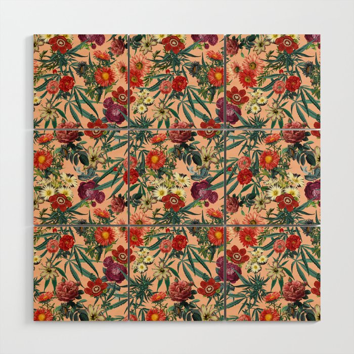 Marijuana and Floral Pattern Wood Wall Art Gallery Image 1