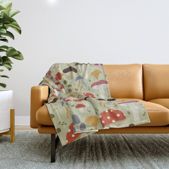 Whimsical Forest Mushrooms Pattern Throw Blanket Gallery Image 1