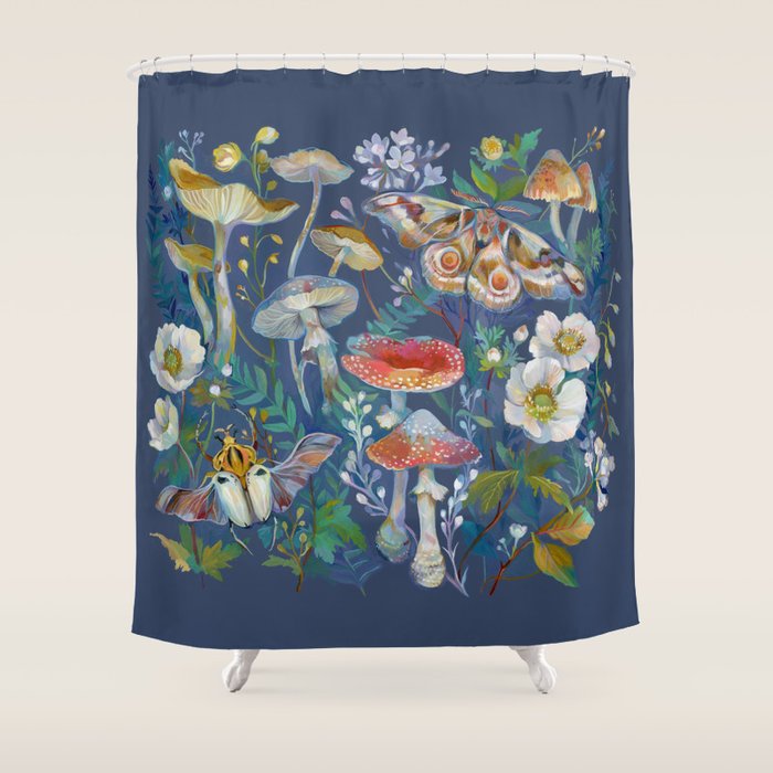 Goliath Beetle Mushroom Garden Shower Curtain Gallery Image 1