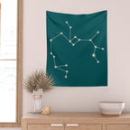 Sagittarius Zodiac Star Constellation Line Art Deep Teal Wall Tapestry Gallery Image 2
