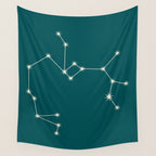 Sagittarius Zodiac Star Constellation Line Art Deep Teal Wall Tapestry Gallery Image 4