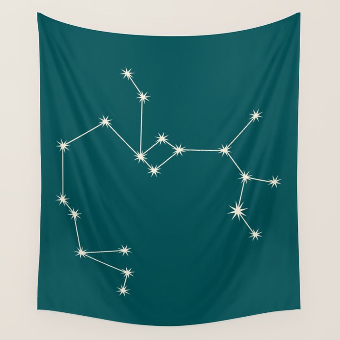 Sagittarius Zodiac Star Constellation Line Art Deep Teal Wall Tapestry Gallery Image 1