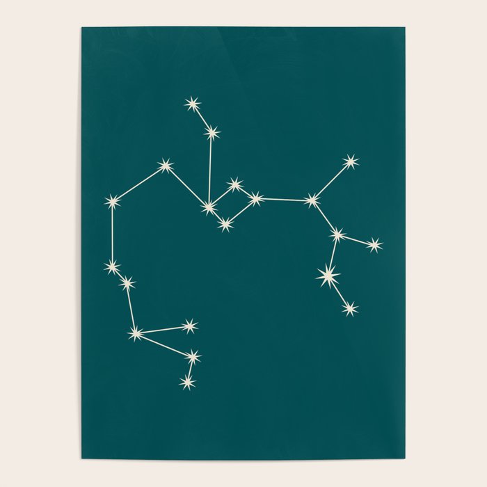 Sagittarius Zodiac Star Constellation Line Art Deep Teal Poster Gallery Image 4