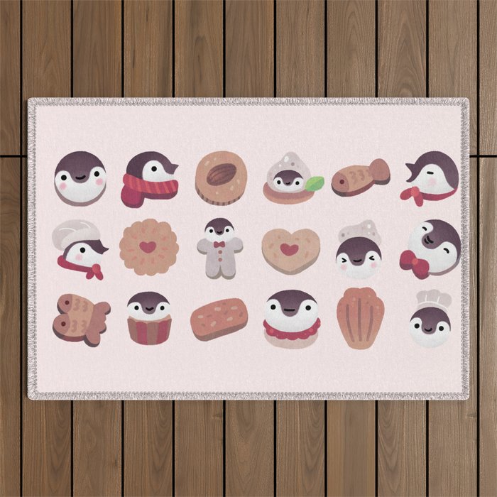 Cookie & cream & penguin - pink pattern Outdoor Rug Gallery Image 1