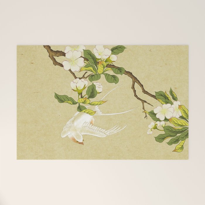 Pear blossoms and white swallow Type A: Minhwa-Korean traditional/folk art Welcome Mat Gallery Image 1