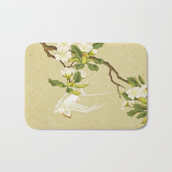 Pear blossoms and white swallow Type A: Minhwa-Korean traditional/folk art Bath Mat Gallery Image 1