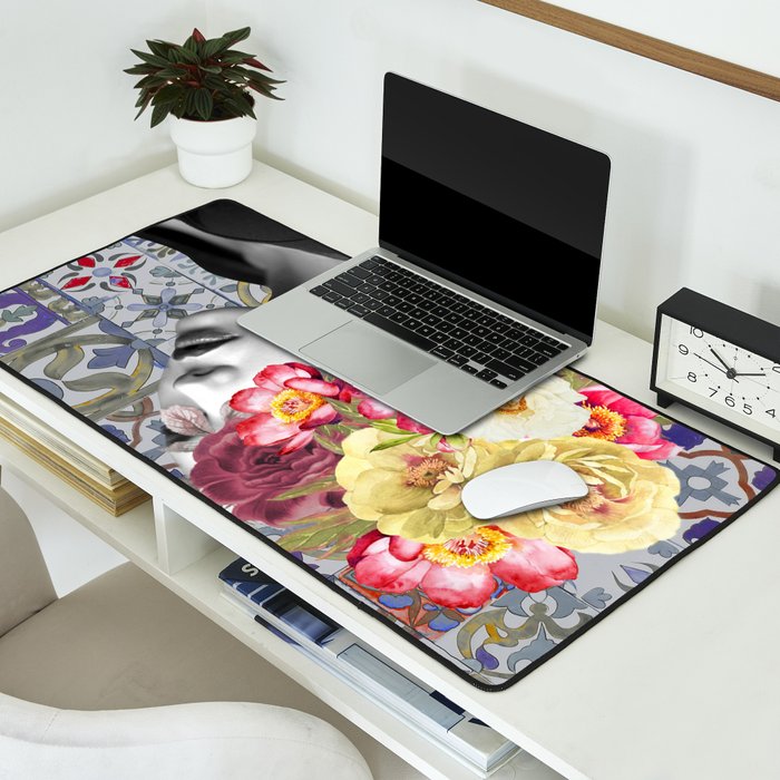 collage art-girl with flowers Desk Mat Gallery Image 2