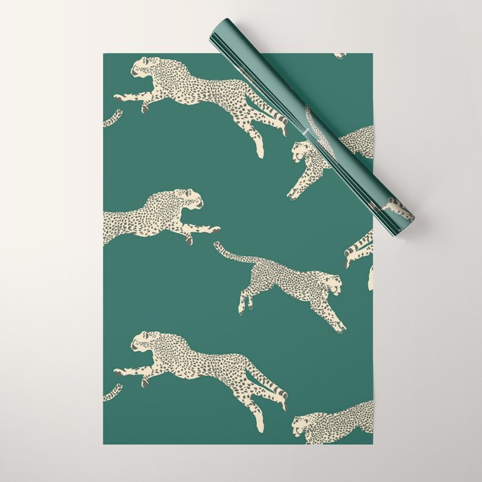 Leaping Cheetah Emerald Wrapping Paper Gallery Image 1