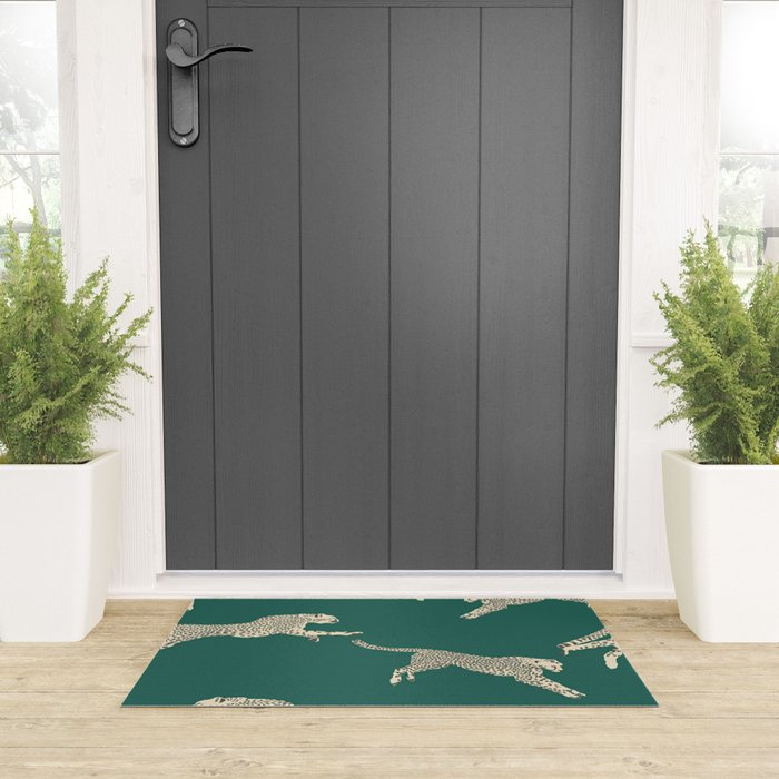 Leaping Cheetah Emerald Welcome Mat Gallery Image 3
