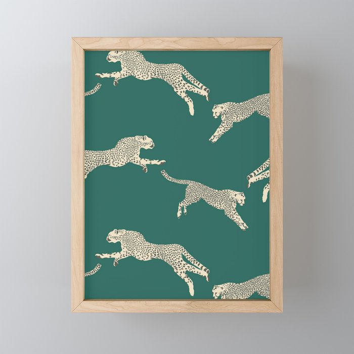 Leaping Cheetah Emerald Mini Art Print Gallery Image 1