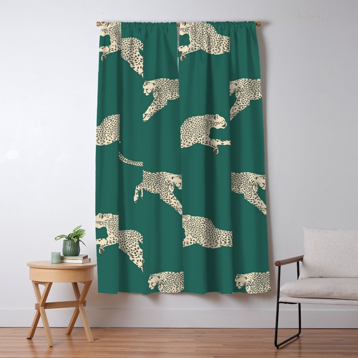 Leaping Cheetah Emerald Window Curtain Gallery Image 5