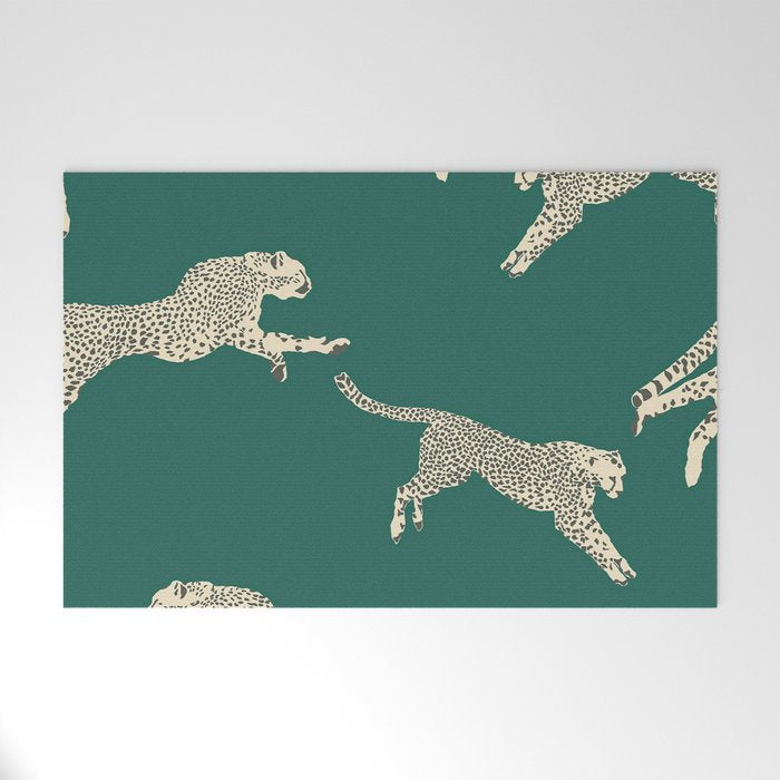 Leaping Cheetah Emerald Welcome Mat Gallery Image 1