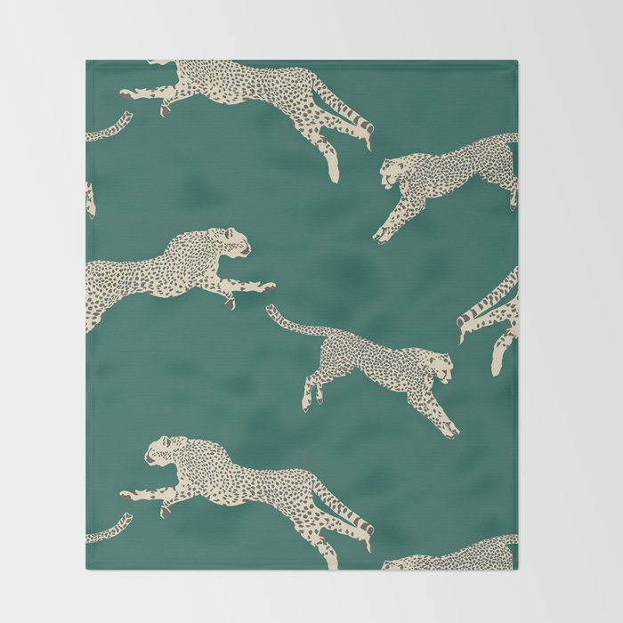Leaping Cheetah Emerald Throw Blanket Gallery Image 2
