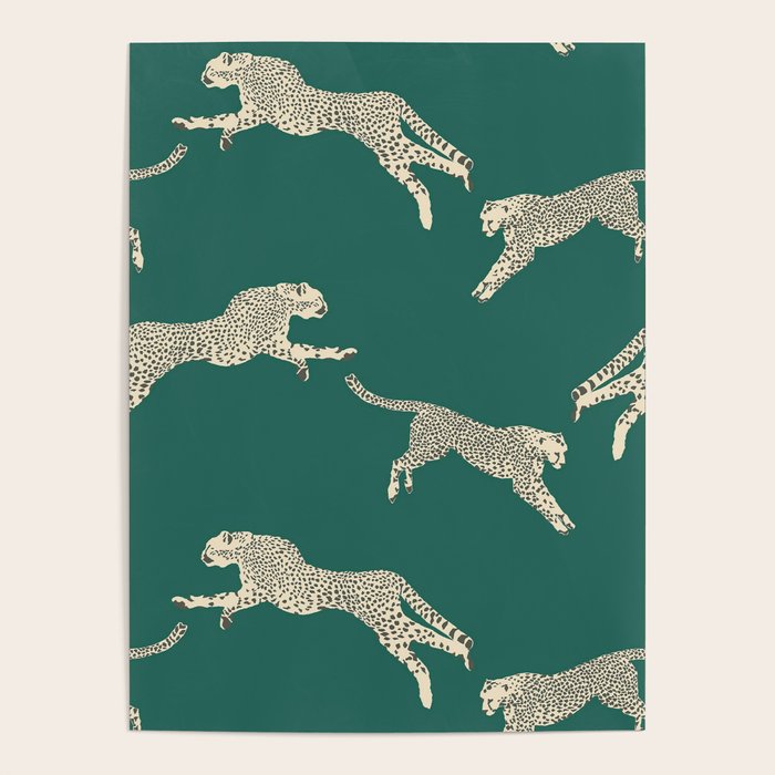 Leaping Cheetah Emerald Poster Gallery Image 1