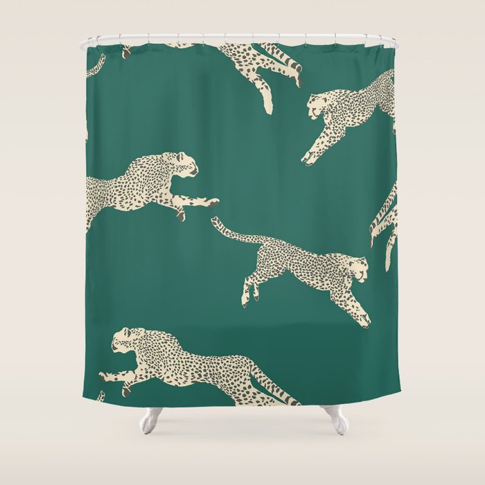 Leaping Cheetah Emerald Shower Curtain Gallery Image 1