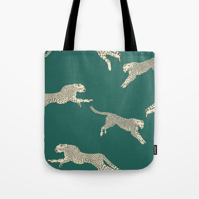 Leaping Cheetah Emerald Tote Bag Gallery Image 1
