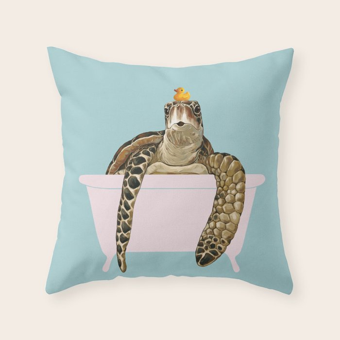 Sea Turtle in Bathtub in Blue Throw Pillow Gallery Image 6