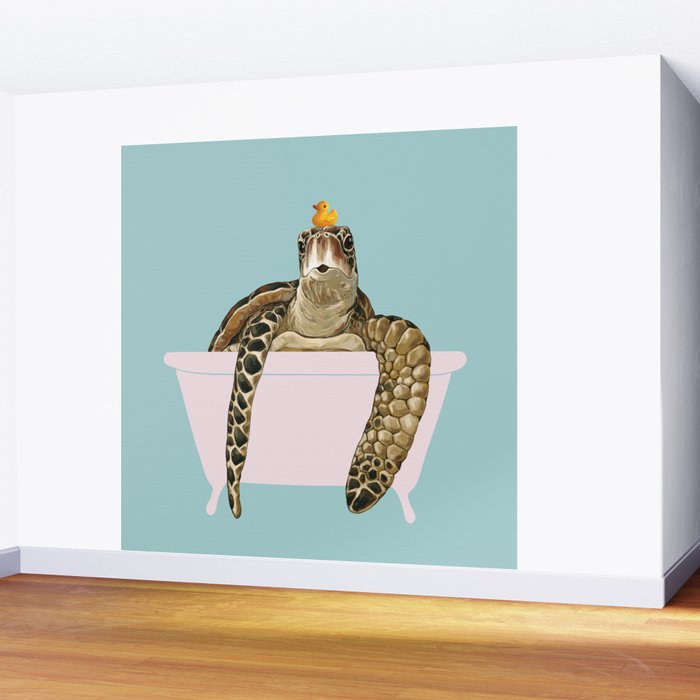 Sea Turtle in Bathtub in Blue Wall Mural Gallery Image 2
