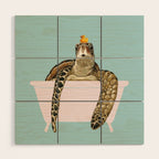 Sea Turtle in Bathtub in Blue Wood Wall Art Gallery Image 1