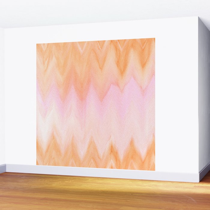 Blush pink orange watercolor hand painted ombre ikat Wall Mural Gallery Image 2