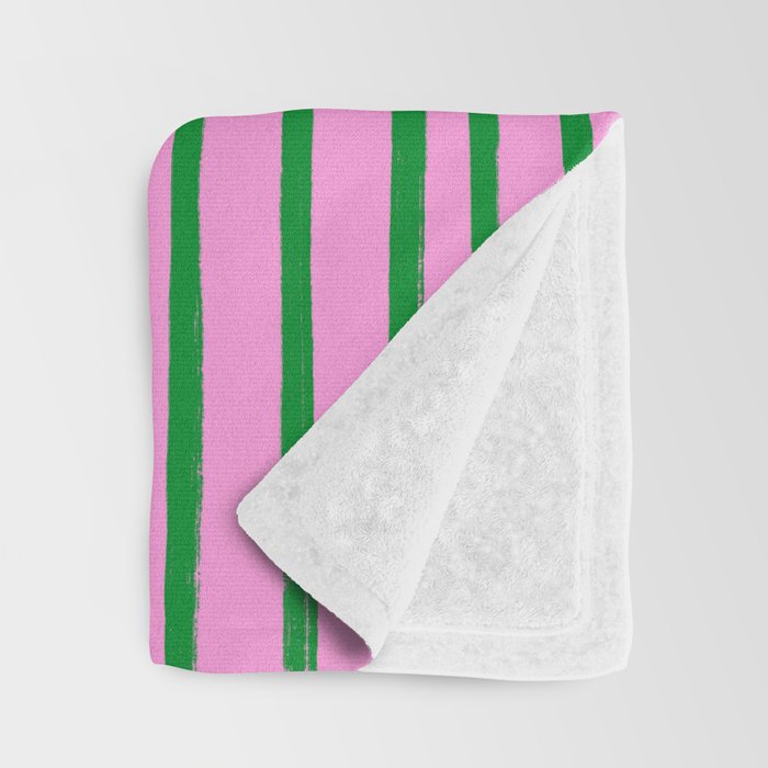 Green and Pink Brush Stroke Stripes Throw Blanket Gallery Image 3