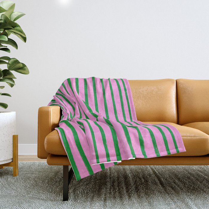 Green and Pink Brush Stroke Stripes Throw Blanket Gallery Image 1