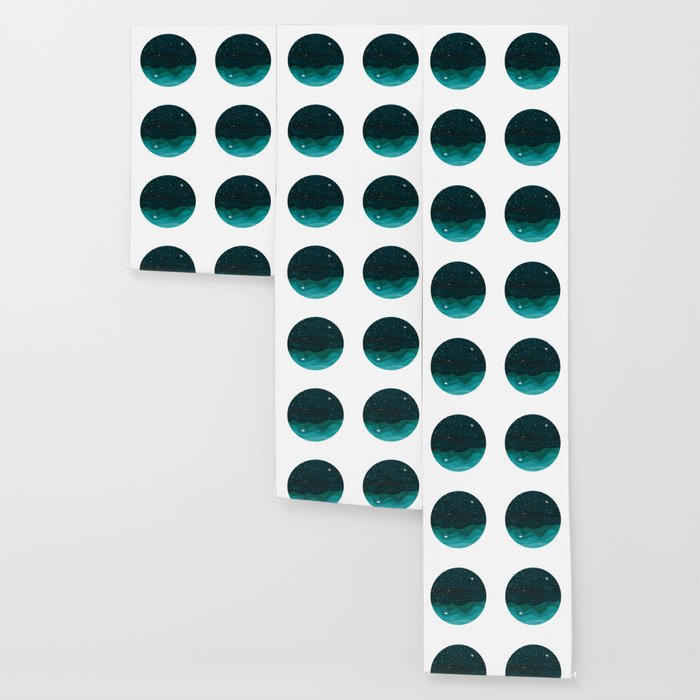 Starry Ocean, teal sailboat watercolor sea waves night Wallpaper Gallery Image 3