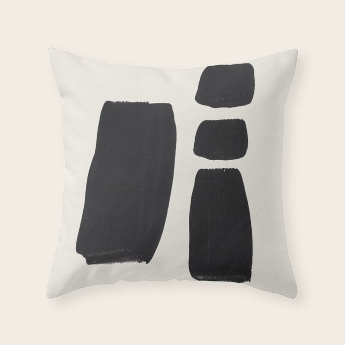 Mid Century Modern Minimalist Abstract Art Brush Strokes Black & White Ink Art Square Shapes Throw Pillow Gallery Image 1