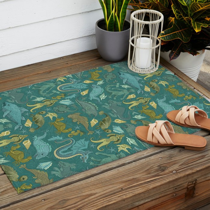 Deepsea Cryptids in Sea Green Outdoor Rug Gallery Image 2