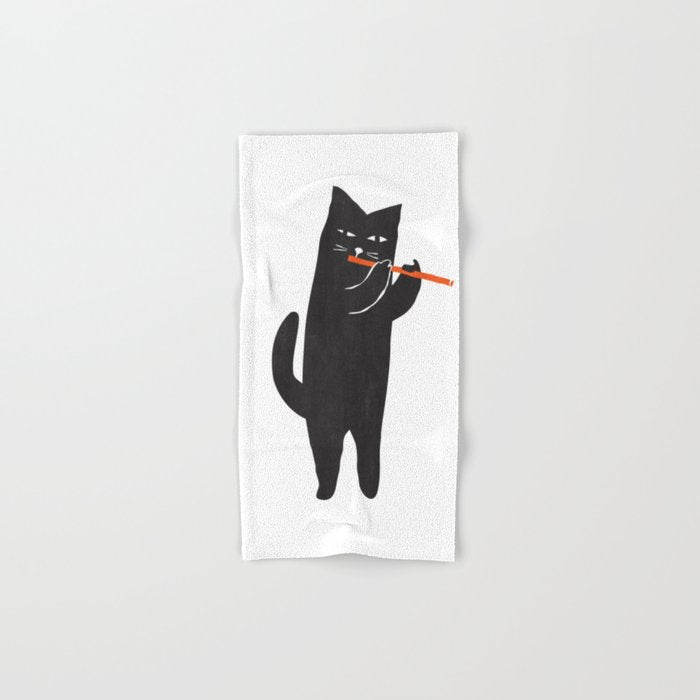 Black cat with flute Towels Gallery Image 1