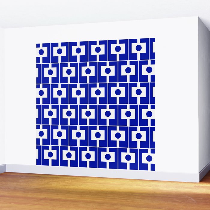 Blue Geometric Mid Century Modern Rektangel Pattern Wall Mural Gallery Image 2