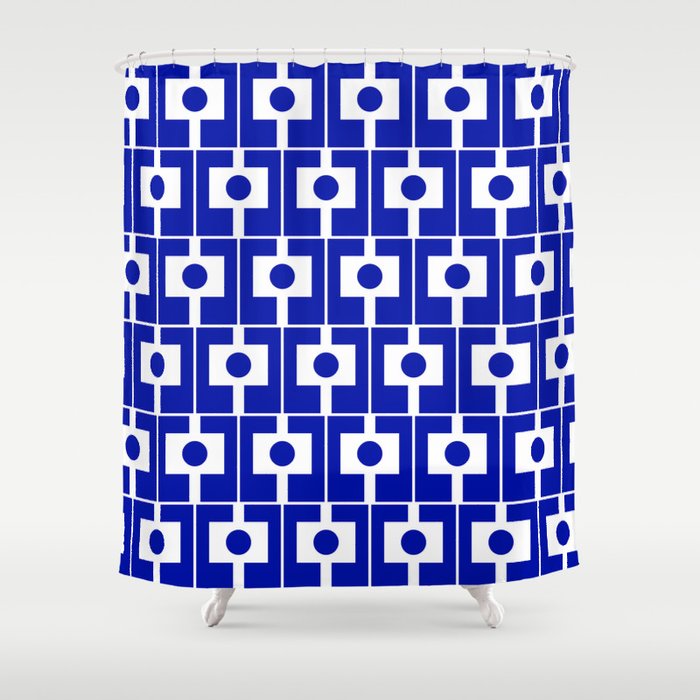 Blue Geometric Mid Century Modern Rektangel Pattern Shower Curtain Gallery Image 1