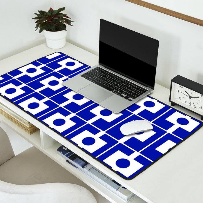 Blue Geometric Mid Century Modern Rektangel Pattern Desk Mat Gallery Image 2