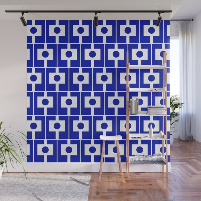 Blue Geometric Mid Century Modern Rektangel Pattern Wall Mural Gallery Image 1
