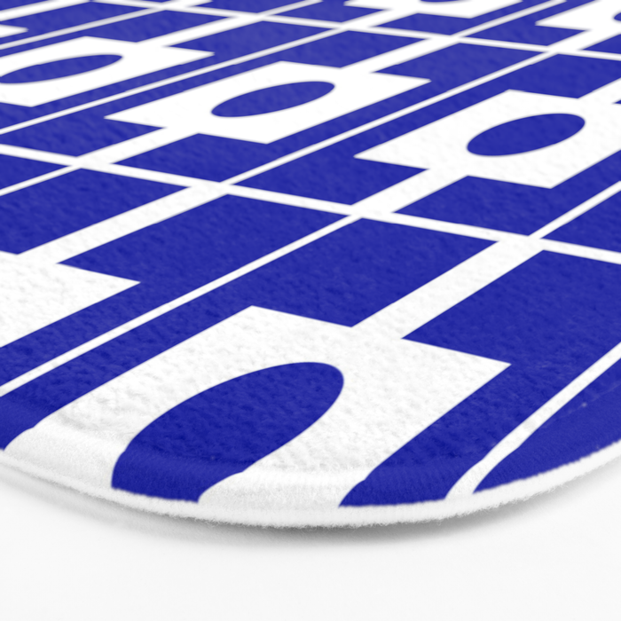 Blue Geometric Mid Century Modern Rektangel Pattern Bath Mat Gallery Image 3