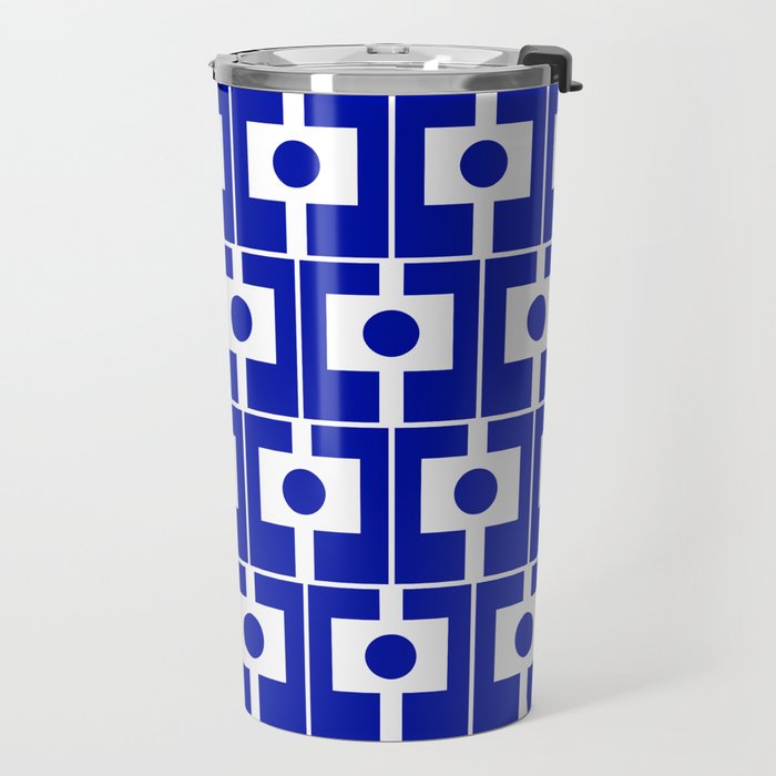 Blue Geometric Mid Century Modern Rektangel Pattern Travel Mug Gallery Image 2