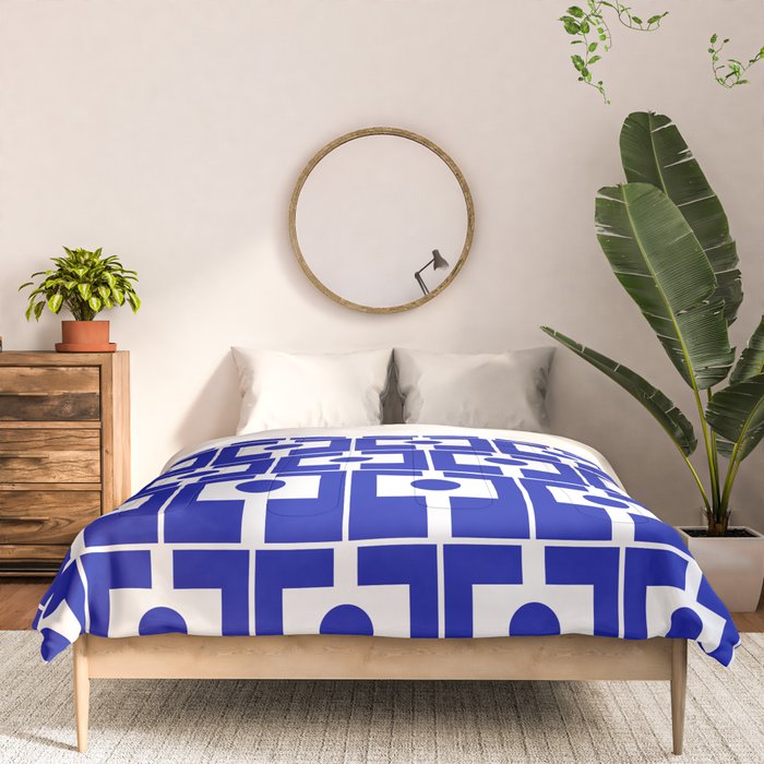 Blue Geometric Mid Century Modern Rektangel Pattern Comforter Gallery Image 3
