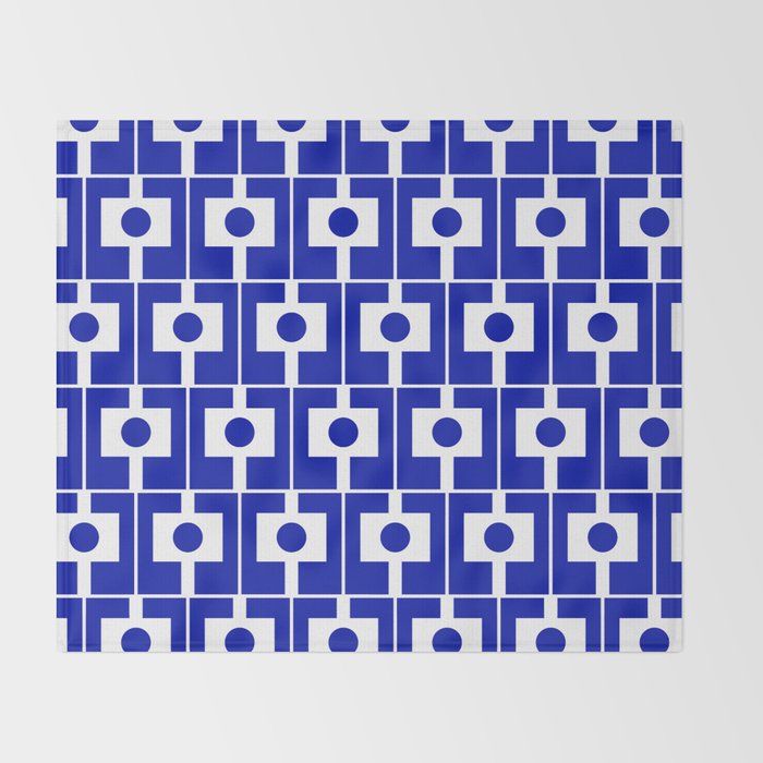 Blue Geometric Mid Century Modern Rektangel Pattern Throw Blanket Gallery Image 2