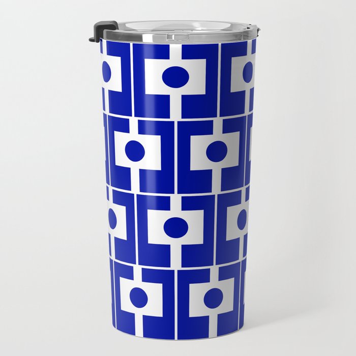 Blue Geometric Mid Century Modern Rektangel Pattern Travel Mug Gallery Image 3