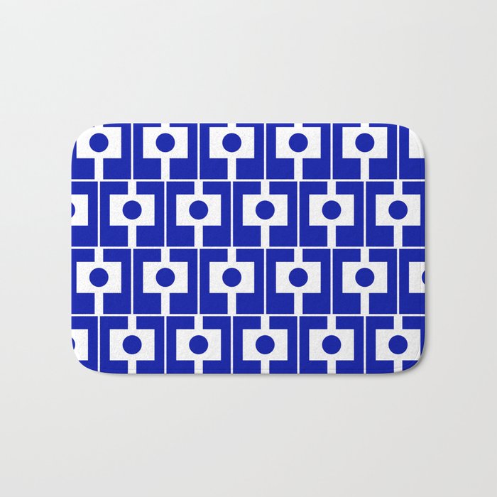 Blue Geometric Mid Century Modern Rektangel Pattern Bath Mat Gallery Image 1
