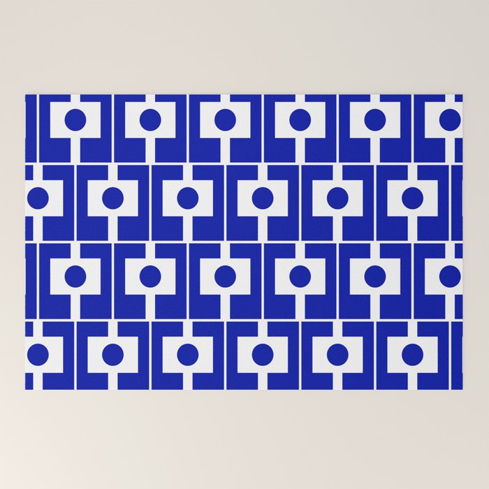Blue Geometric Mid Century Modern Rektangel Pattern Welcome Mat Gallery Image 2