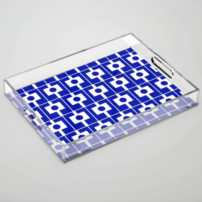 Blue Geometric Mid Century Modern Rektangel Pattern Acrylic Tray Gallery Image 1