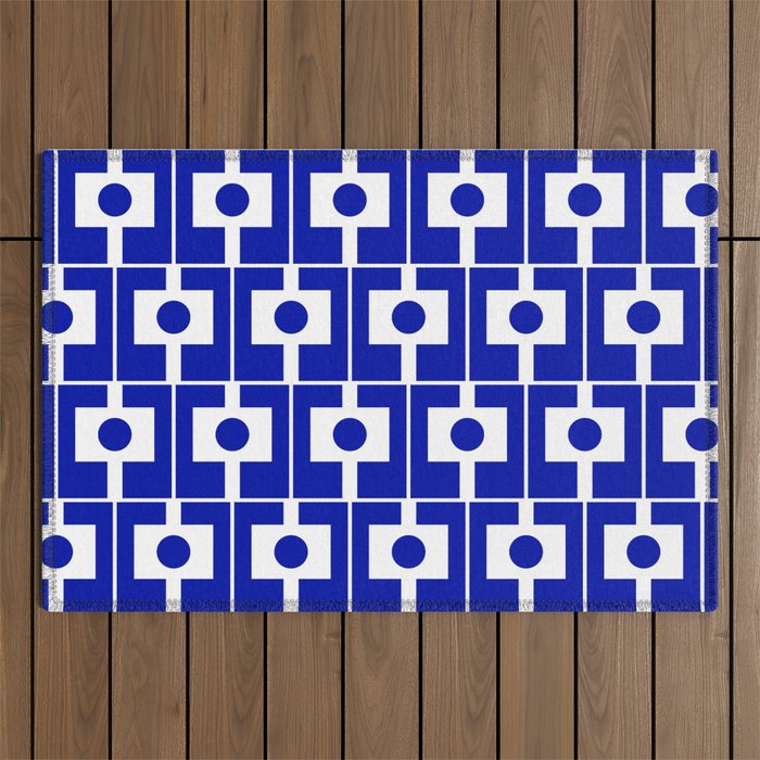 Blue Geometric Mid Century Modern Rektangel Pattern Outdoor Rug Gallery Image 1