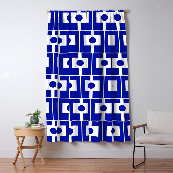Blue Geometric Mid Century Modern Rektangel Pattern Window Curtain Gallery Image 1